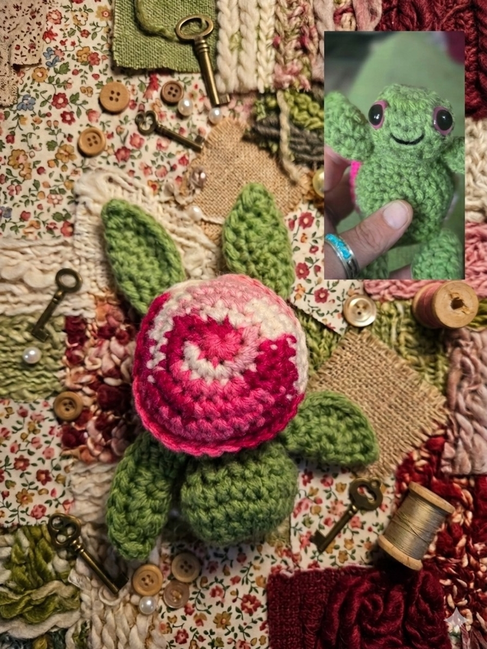 Handmade Crochet Reptile Plush Toy - Pink & Green